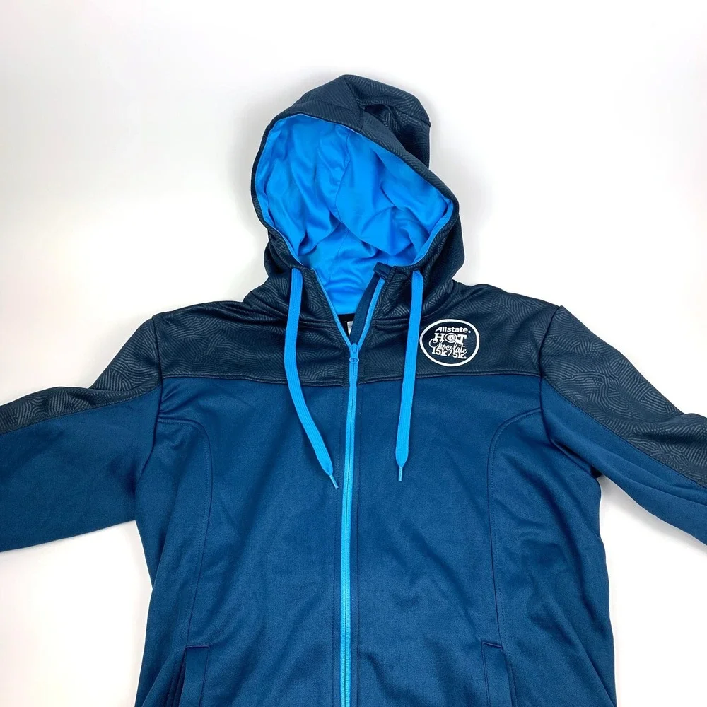 Hot Chocolate 15k/5k Jacket Hooded Full Zip Fleece Lined Mens L Teal Running Man